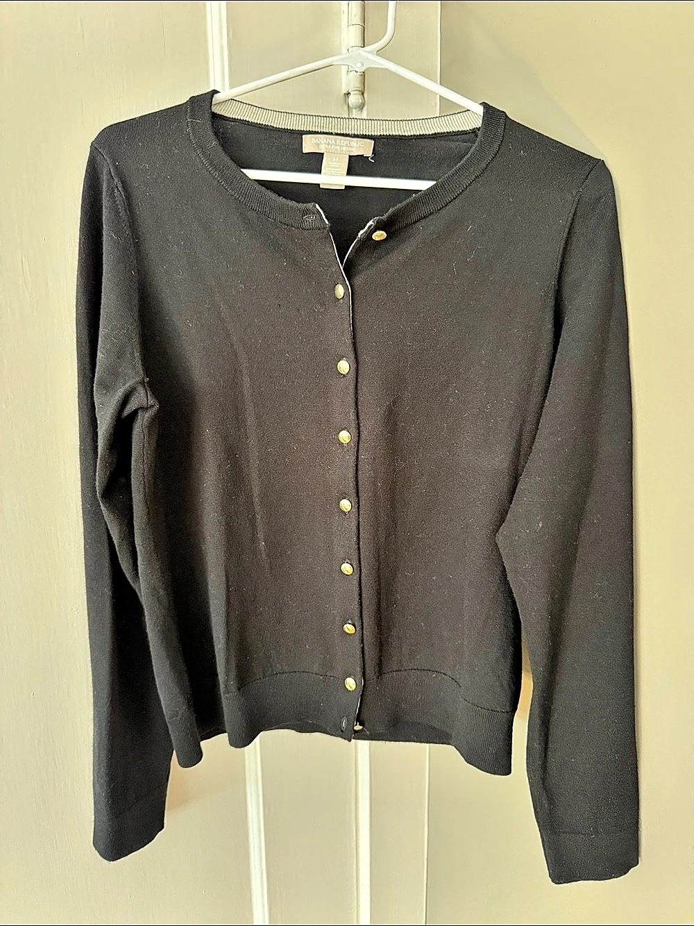 Banana Republic Extra Fine Merino Wool Crewneck Cardigan Black Medium